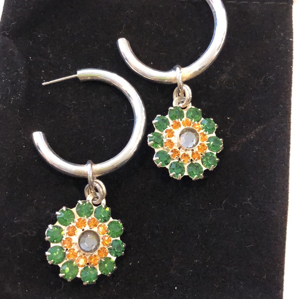 Sorrelli 1” Rhodium Hoops with Crystal Charm Earrings-Boutique